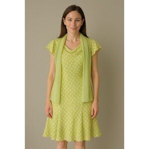 90s Vintage 100% Silk Polka Dot Dress Pastel Green Sheer Papell Boutique Petite
